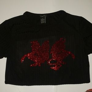 Rue21 Black Sequined Graphic T-shirt